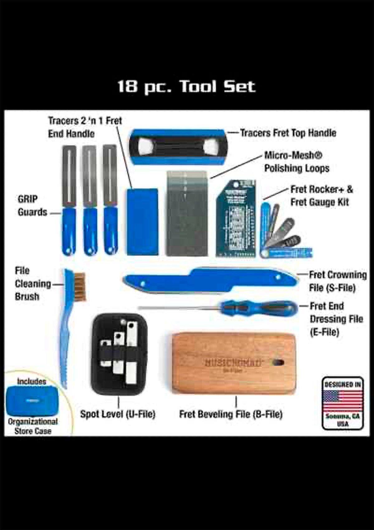 Set de herramientas Premium Guitar Tech Fret Tool Set 18 piezas MN880