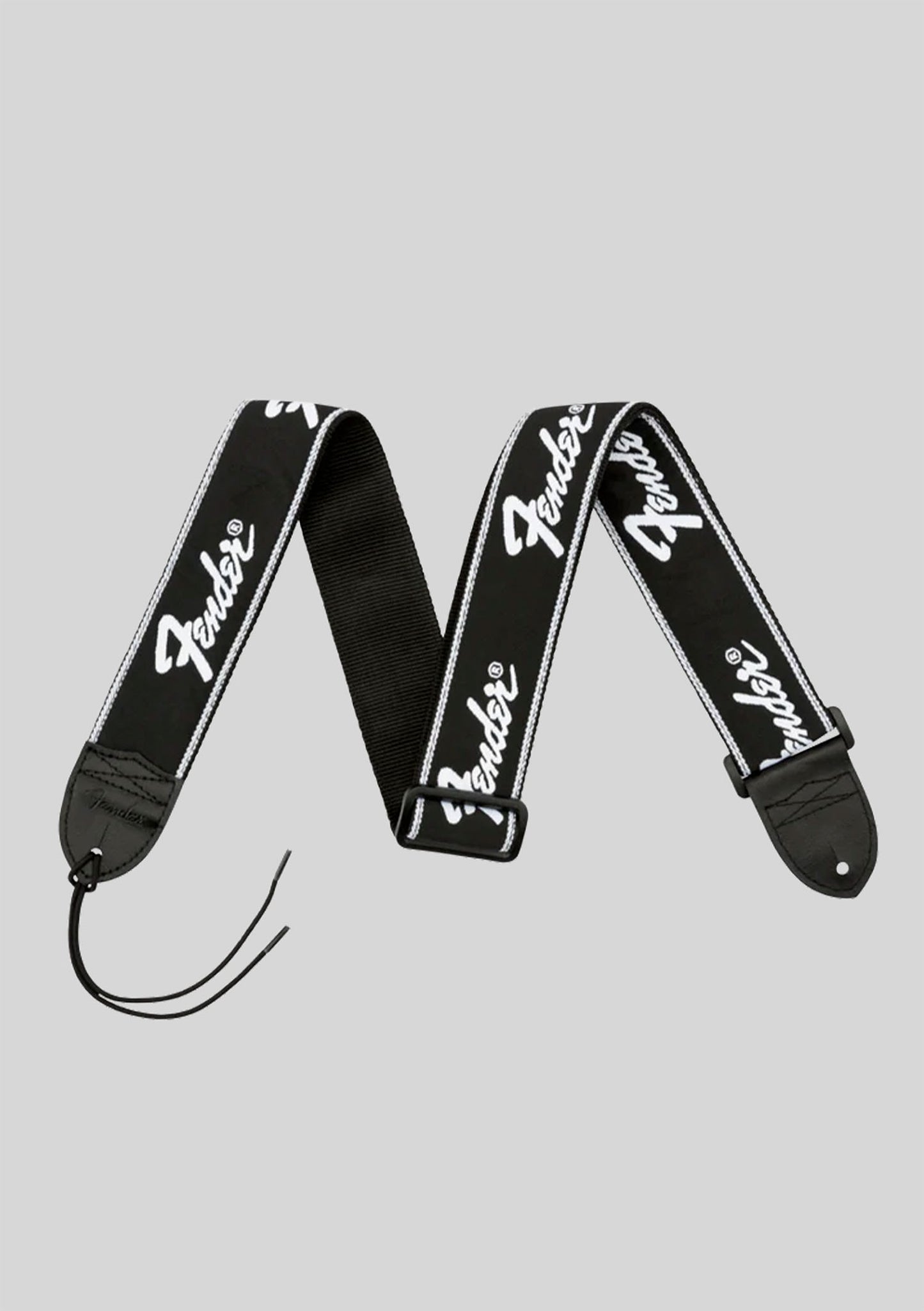 Correa guitarra o bajo Fender Running Logo Strap, Black/White Logo