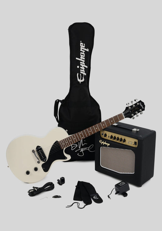 Epiphone Billie Joe Armstrong Les Paul Junior Player Pack, Classic White (guitarra + amplificador + funda + accesorios) - Guitarra eléctrica