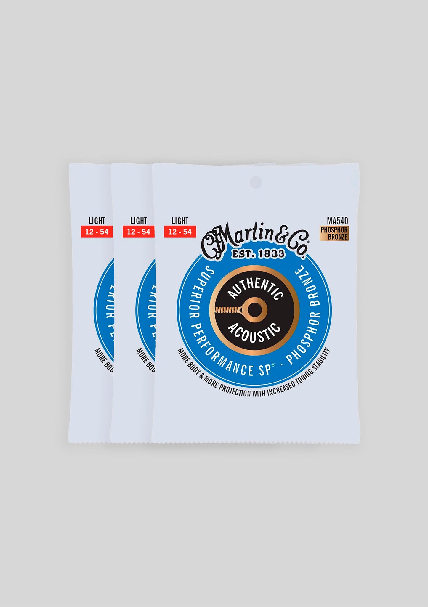 Cuerda guitarra acústica Martin MA540 SP Light 92/8 Phosphor Bronze 12-54 (pack de 3)