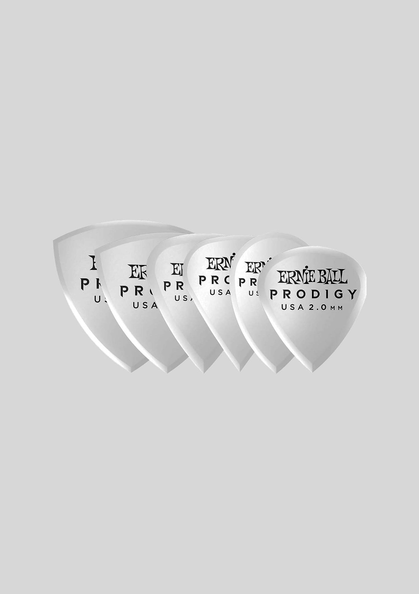 Set de uñetas Ernie Ball (6 unidades) 2.0mm White Multipack Prodigy Picks P09343