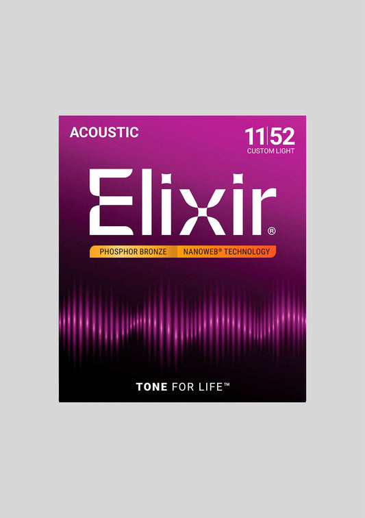 Cuerdas Guitarra Acústica Elixir Nanoweb Custom Light 11-52