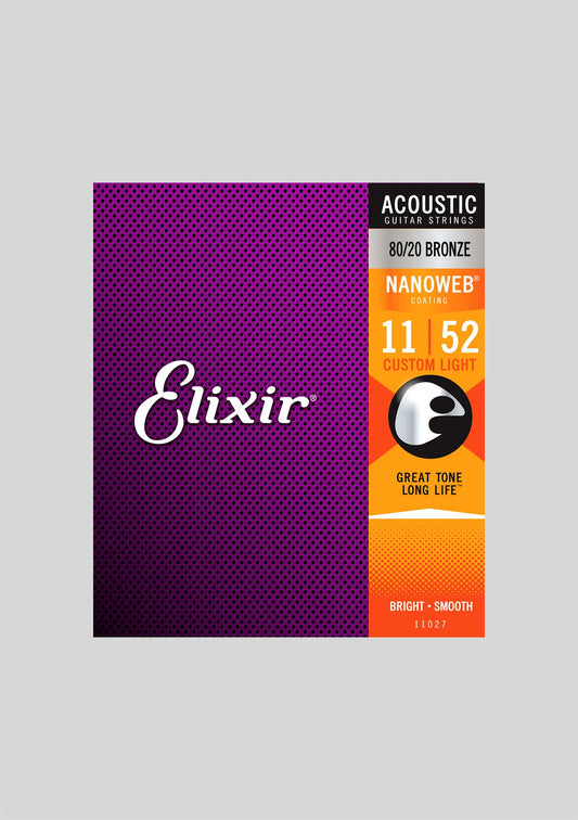 Cuerdas Guitarra Acústica Elixir Nanoweb Custom Light 11-52