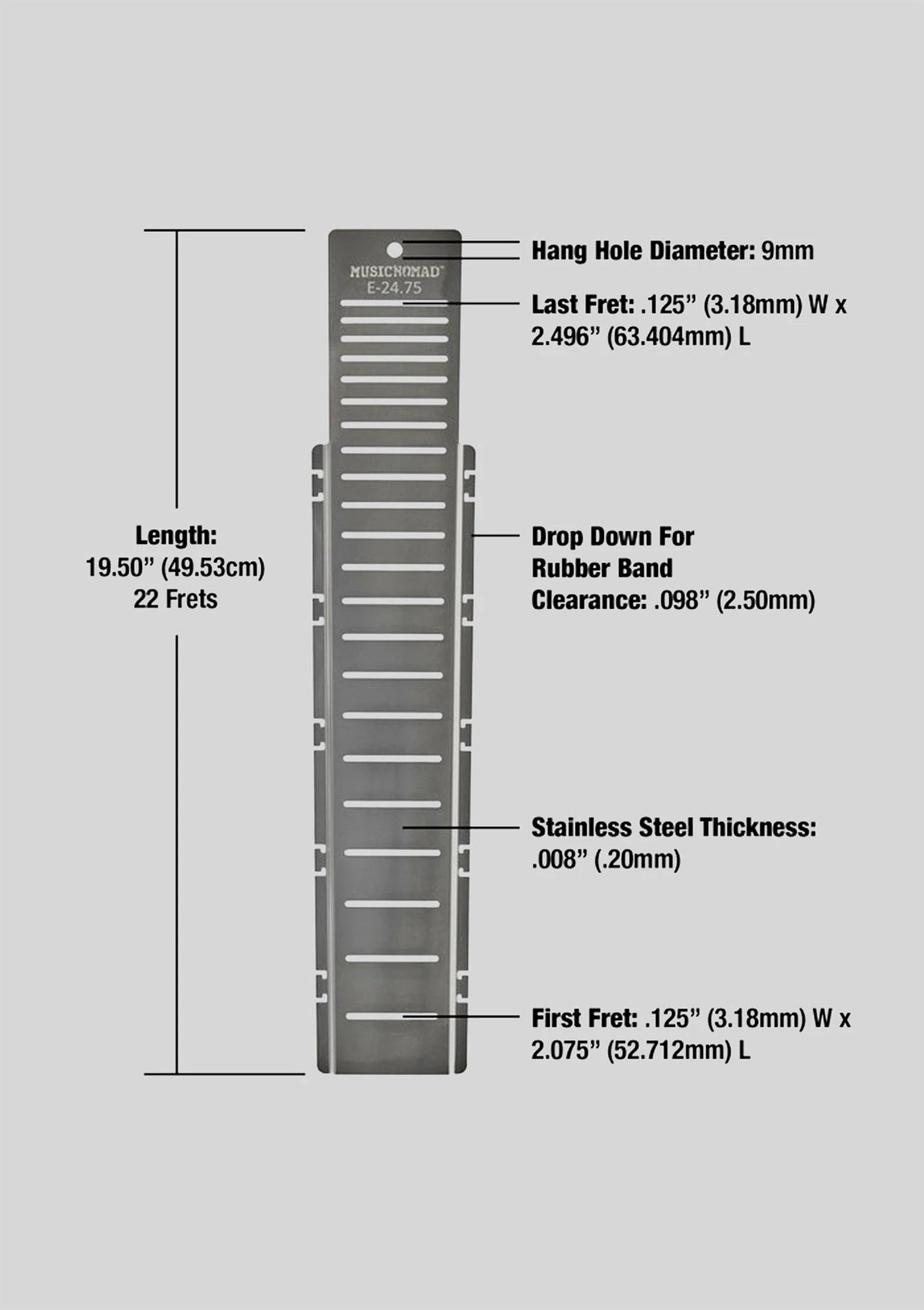Protector de diapasón para nivelado de trastes MusicNomad Fret Shield E-24.75" (Epiphone / Guild) MN804