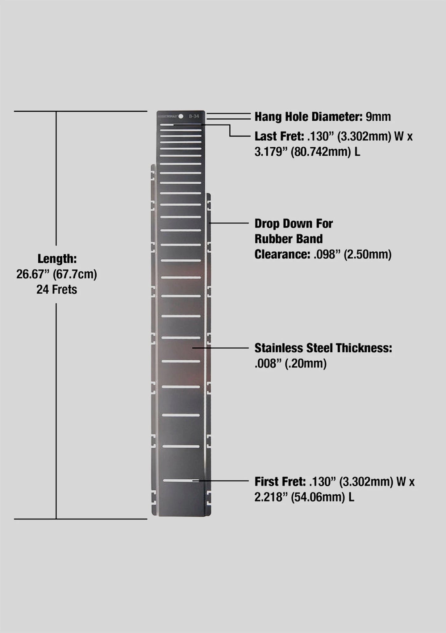 Protector de diapasón para nivelado de trastes MusicNomad Fret Shield B-34" (Bajo) MN805