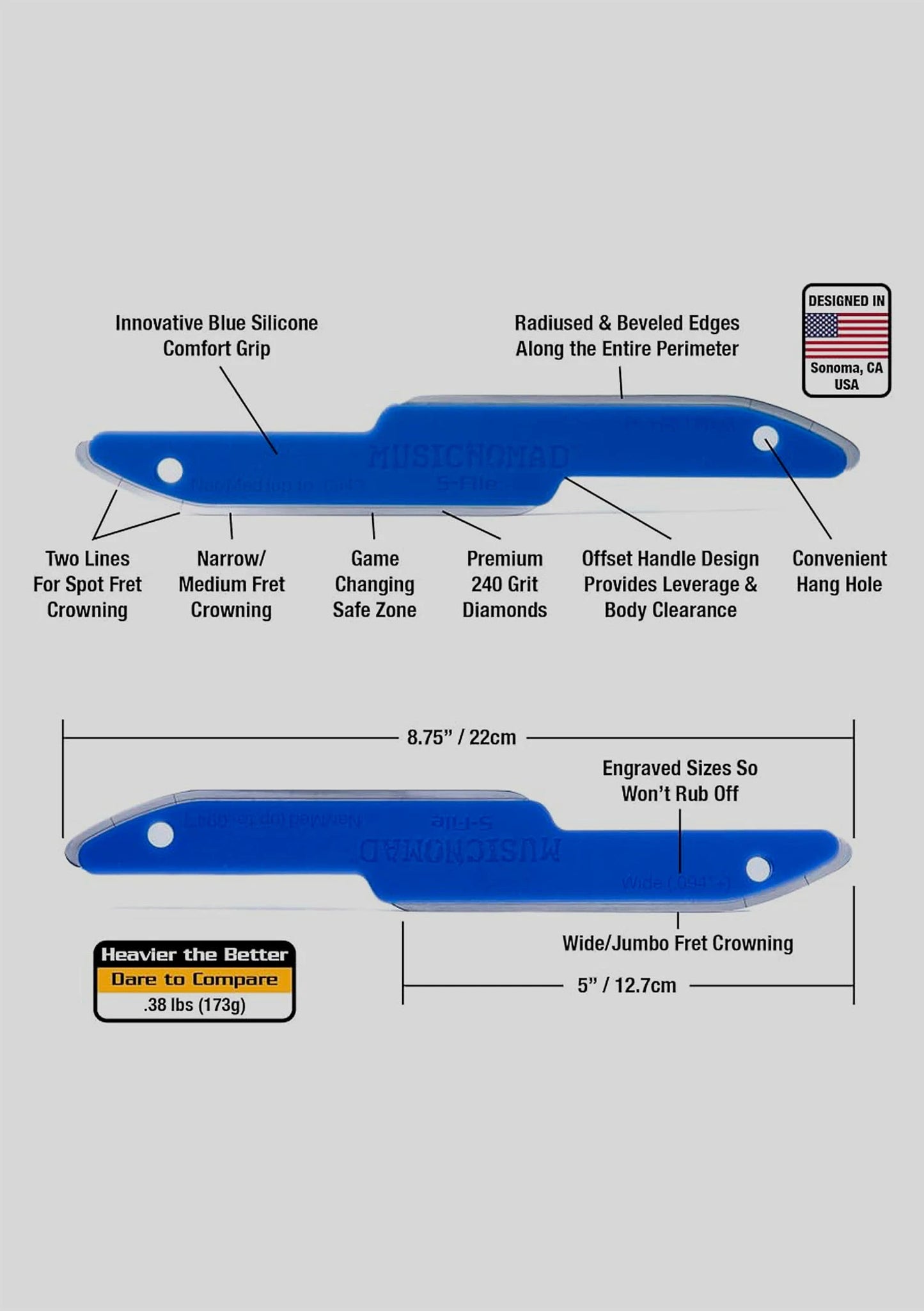 Lima Diamantada Safe Zone para Coronado de Trastes MusicNomad Fret Crowning File MN850
