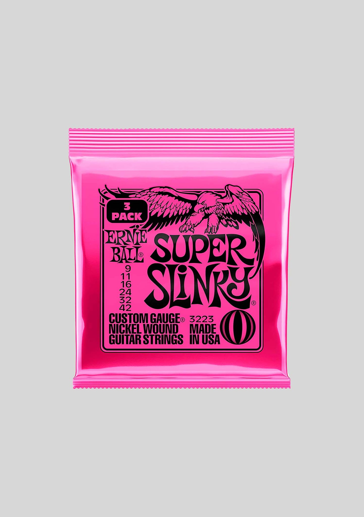 Pack de 3 set cuerdas guitarra eléctrica Ernie Ball Super Slinky Nickel Wound 9-42  P03223