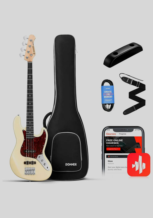 Donner DPB-510R color vintage white (incluye funda) - Bajo eléctrico
