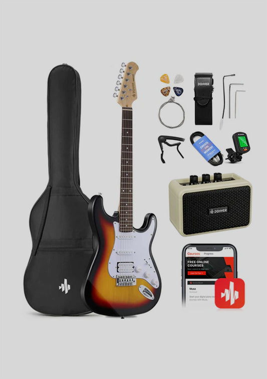 Donner DST-100S tipo stratocaster color sunburst pack (incluye funda, amplificador y accesorios) - Guitarra eléctrica