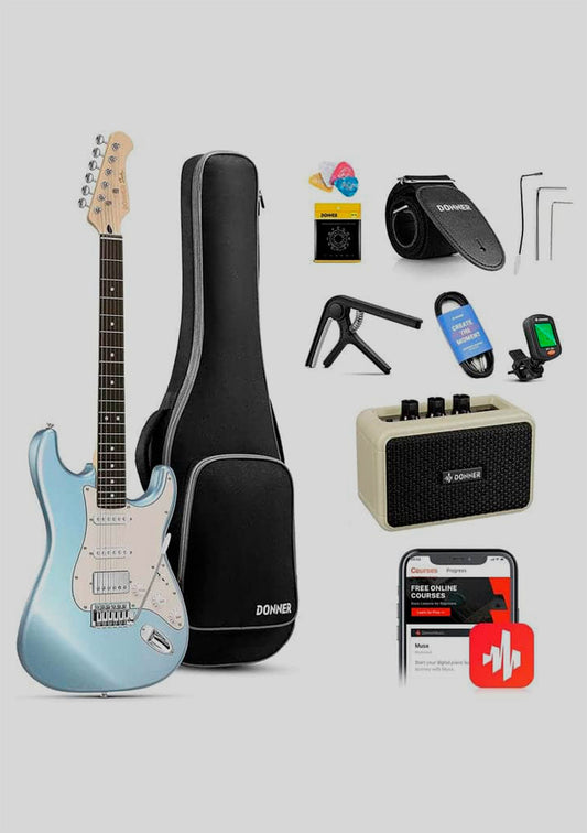 Donner DST-152 tipo stratocaster color azul pack (incluye funda, amplificador y accesorios) - Guitarra eléctrica
