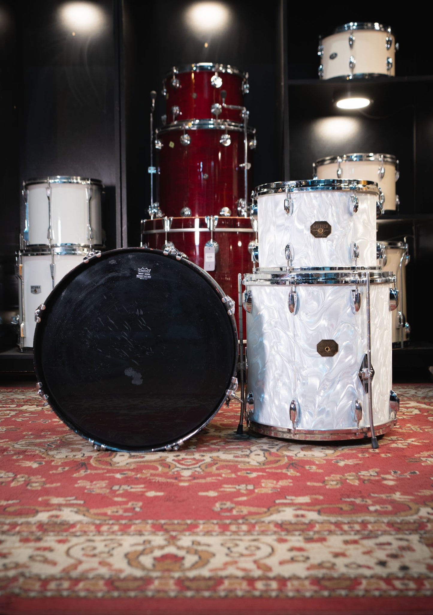 Gretsch USA Custom 13 x 16 x 20 White Satin Flame (Rewrap) usada años 70s - Batería acústica