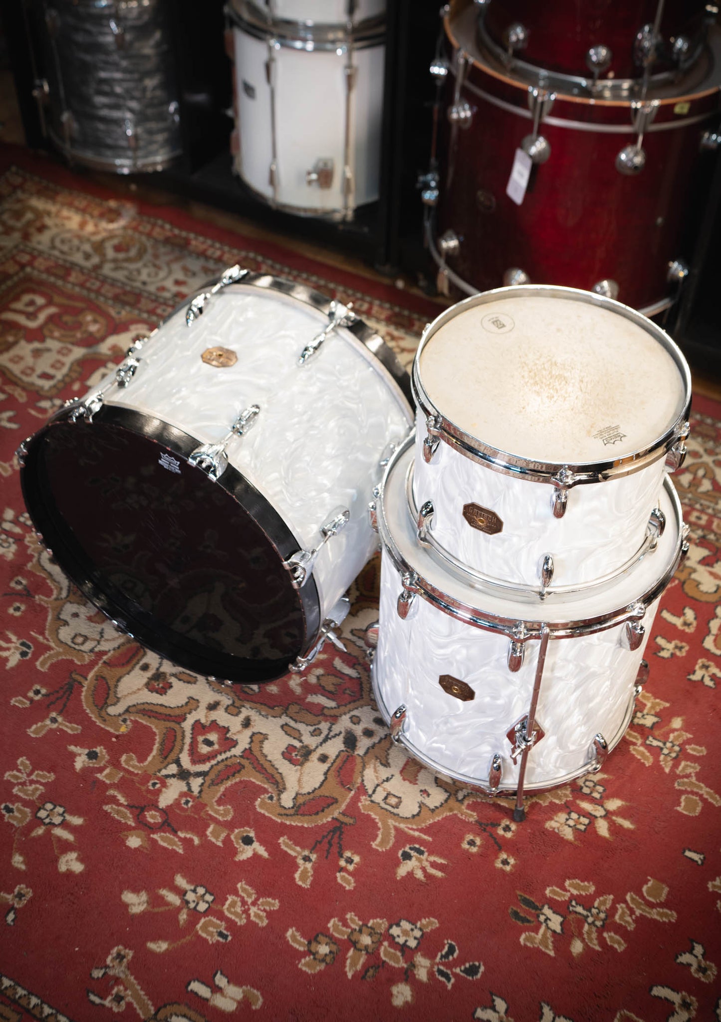 Gretsch USA Custom 13 x 16 x 20 White Satin Flame (Rewrap) usada años 70s - Batería acústica
