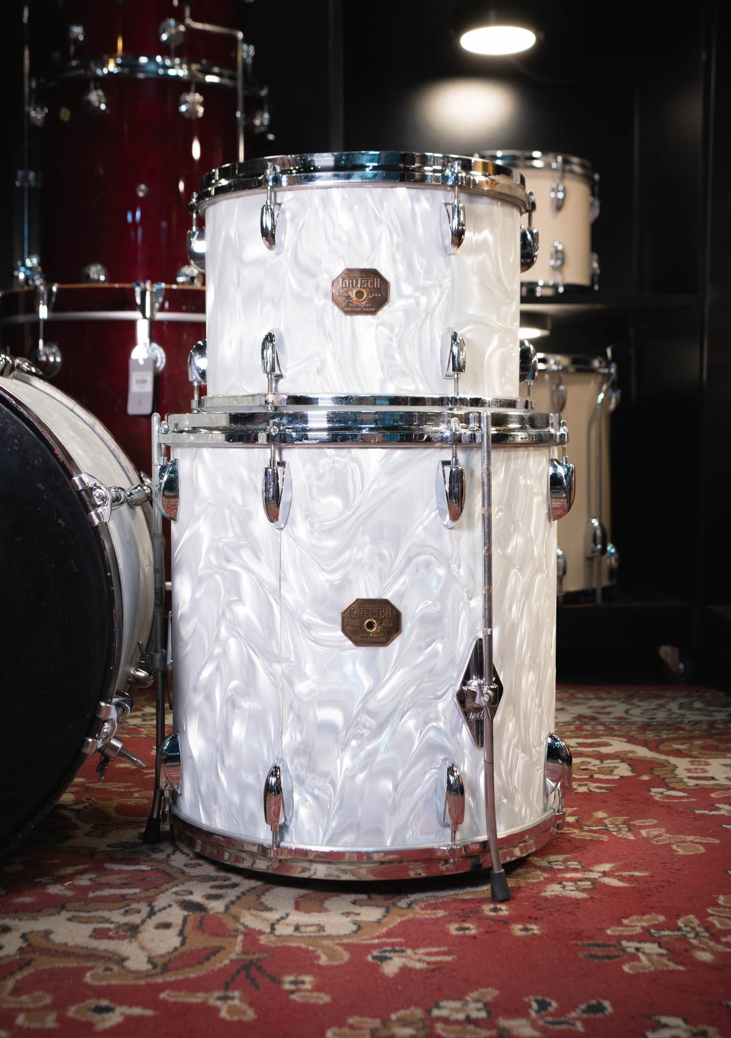 Gretsch USA Custom 13 x 16 x 20 White Satin Flame (Rewrap) usada años 70s - Batería acústica