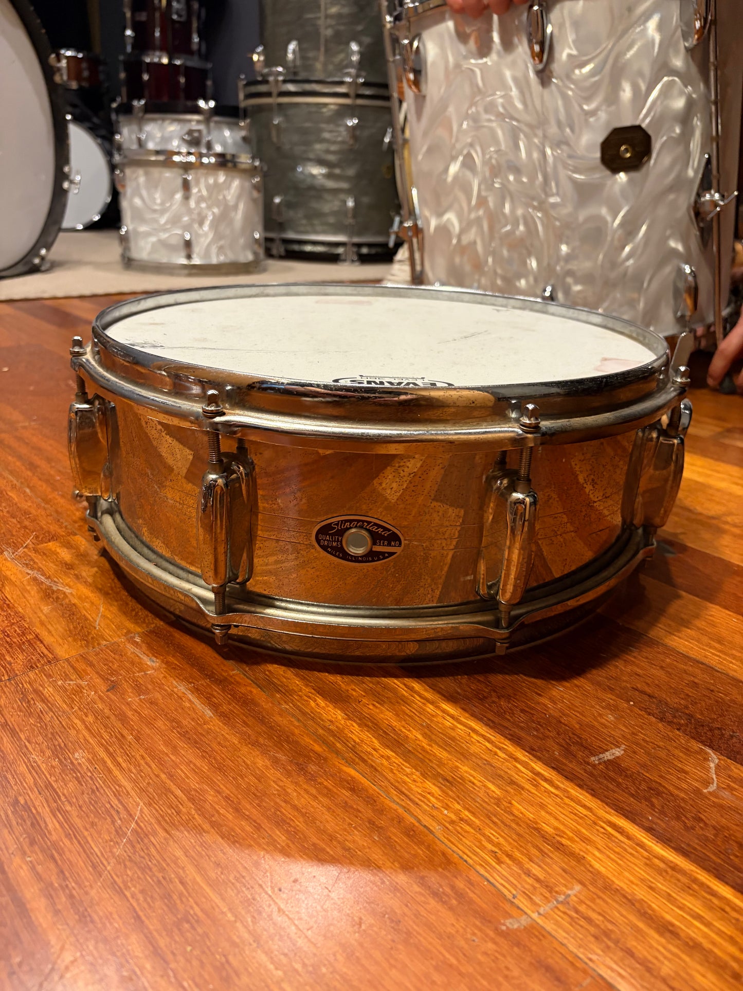 Slingerland Sound King 14 x 5 Chrome over brass usada años 60s - Caja