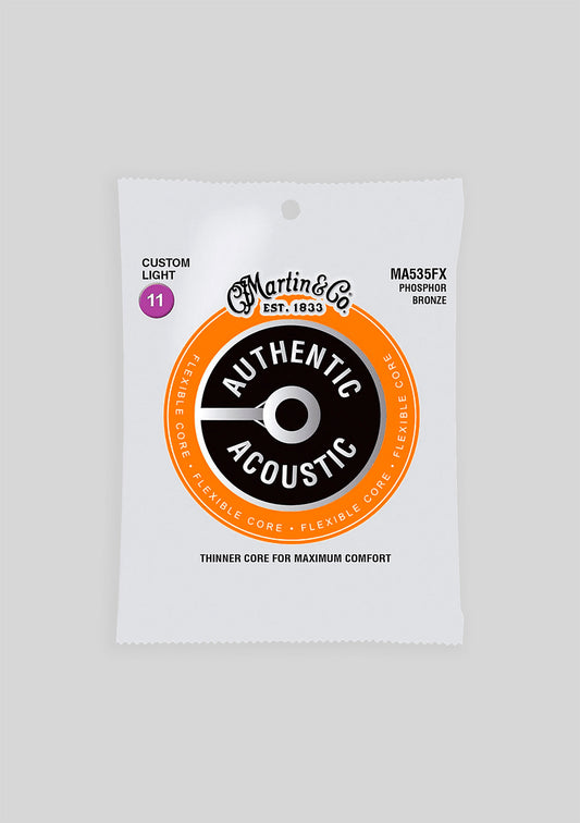 Cuerda guitarra acústica Martin MA535FX Authentic Flexible Core Custom Light Phosphor Bronze  11-52